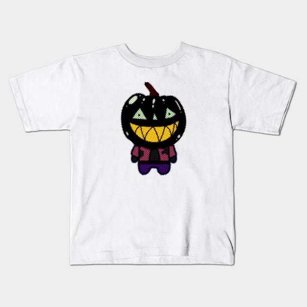 Black Zombie Pumpkin Man of Halloween with Scary Face Kids T-Shirt by BoboSong